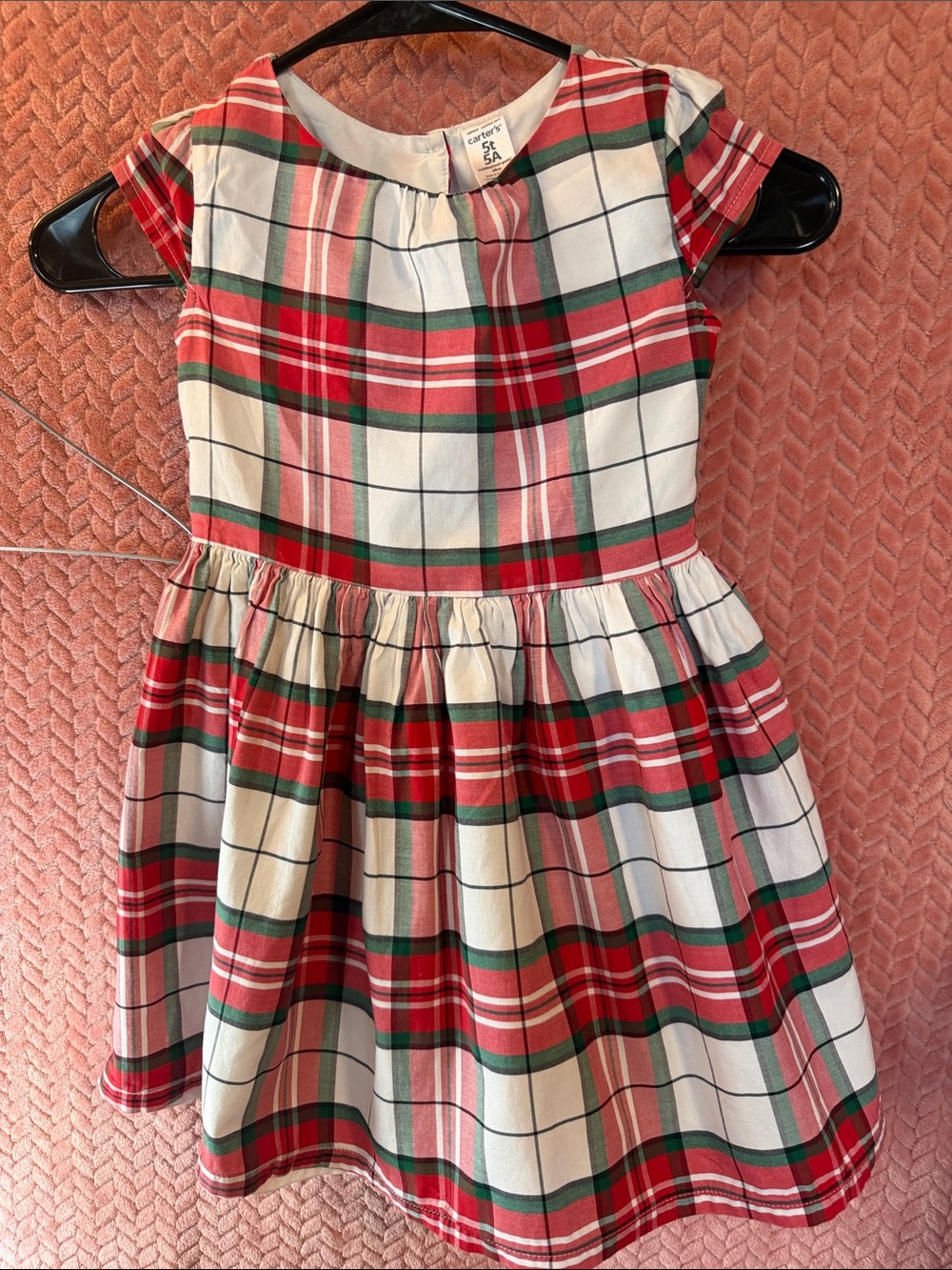 Girls Carter's Red, Green & Cream Plaid Cap-Sleeve Dress